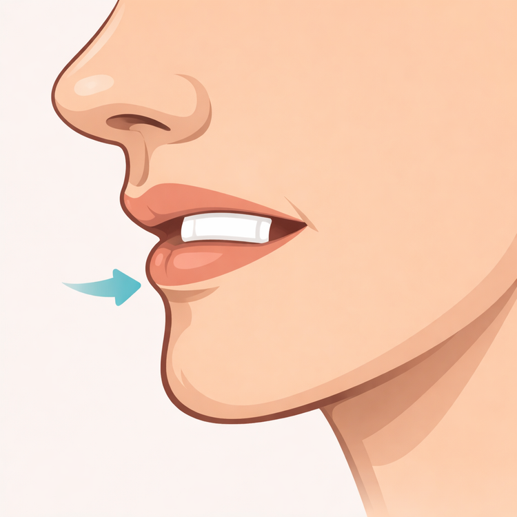 Side profile illustration showing proper nicotine pouch placement under the upper lip