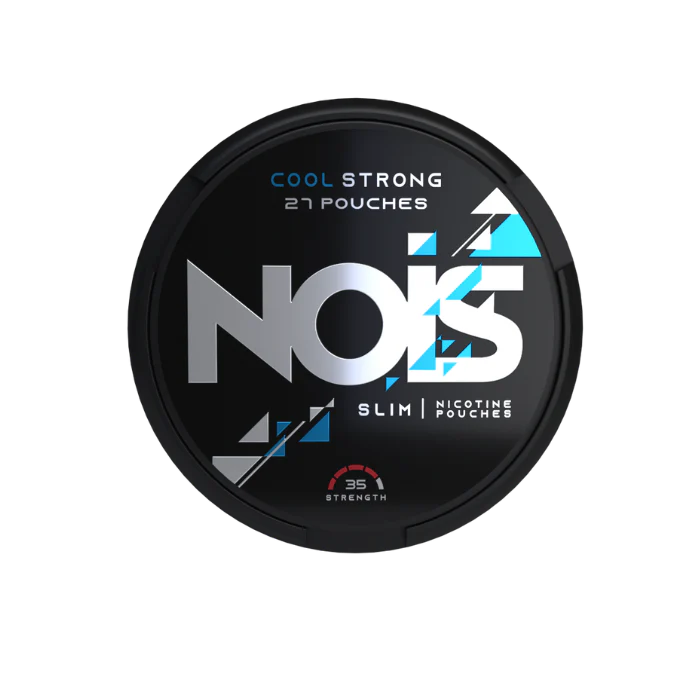 NOIS nicotine pouch container with branding and product details on a white background