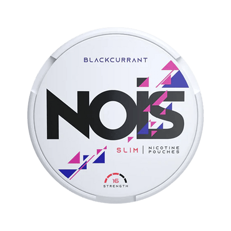 NOIS blackcurrant nicotine pouch container on a white background
