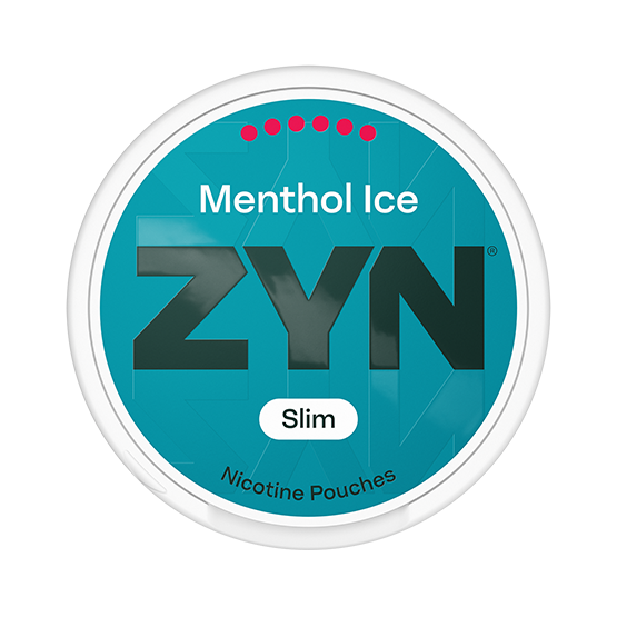 ZYN Menthol Ice nicotine pouches container on a white background