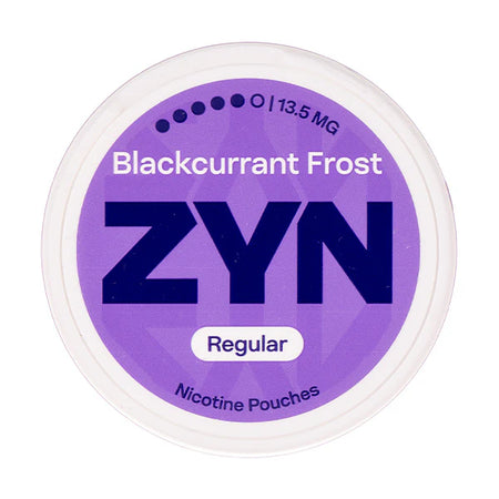 ZYN Blackcurrant Frost nicotine pouches container on a white background