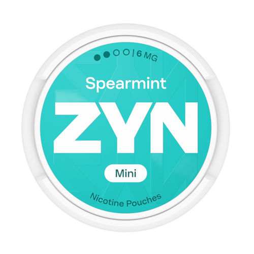 ZYN Spearmint nicotine pouches packaging on a white background
