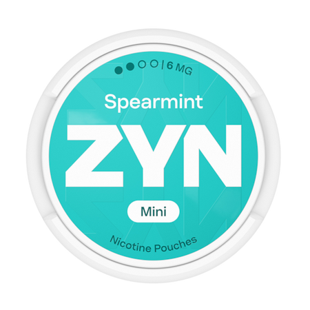 ZYN Spearmint nicotine pouches packaging on a white background