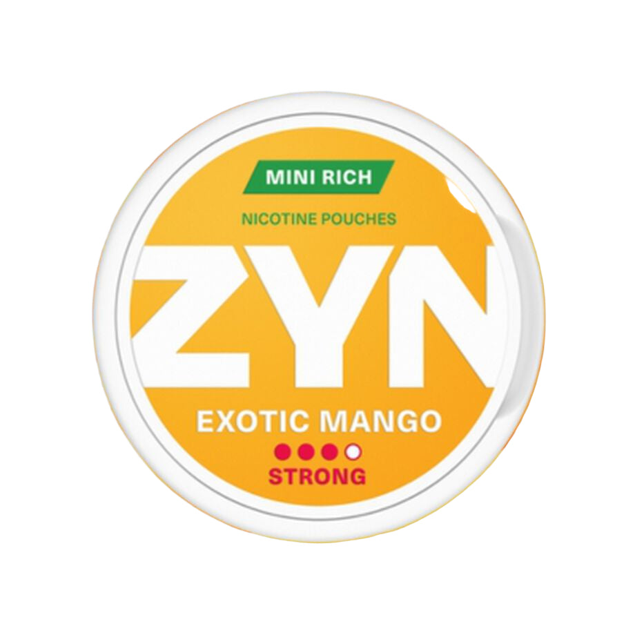 ZYN Exotic Mango nicotine pouches packaging on a white background