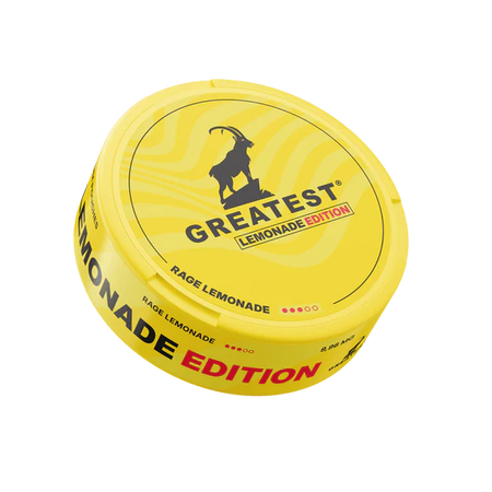Yellow container of 'Greatest' Rage Lemonade on a white background