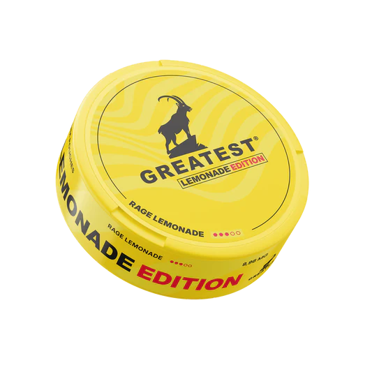 Yellow container of 'Greatest' Rage Lemonade on a white background