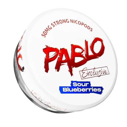 Pablo Nicopods container with red and blue text on a white background