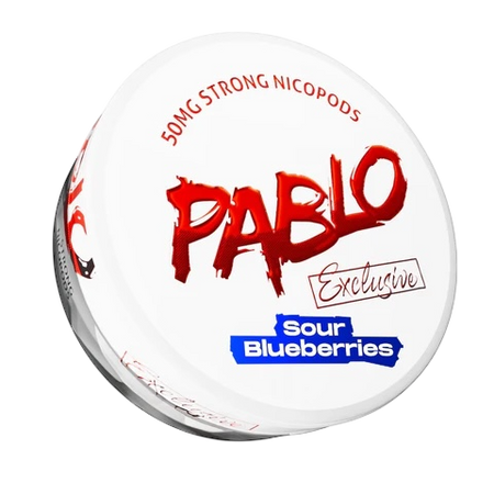Pablo Nicopods container with red and blue text on a white background